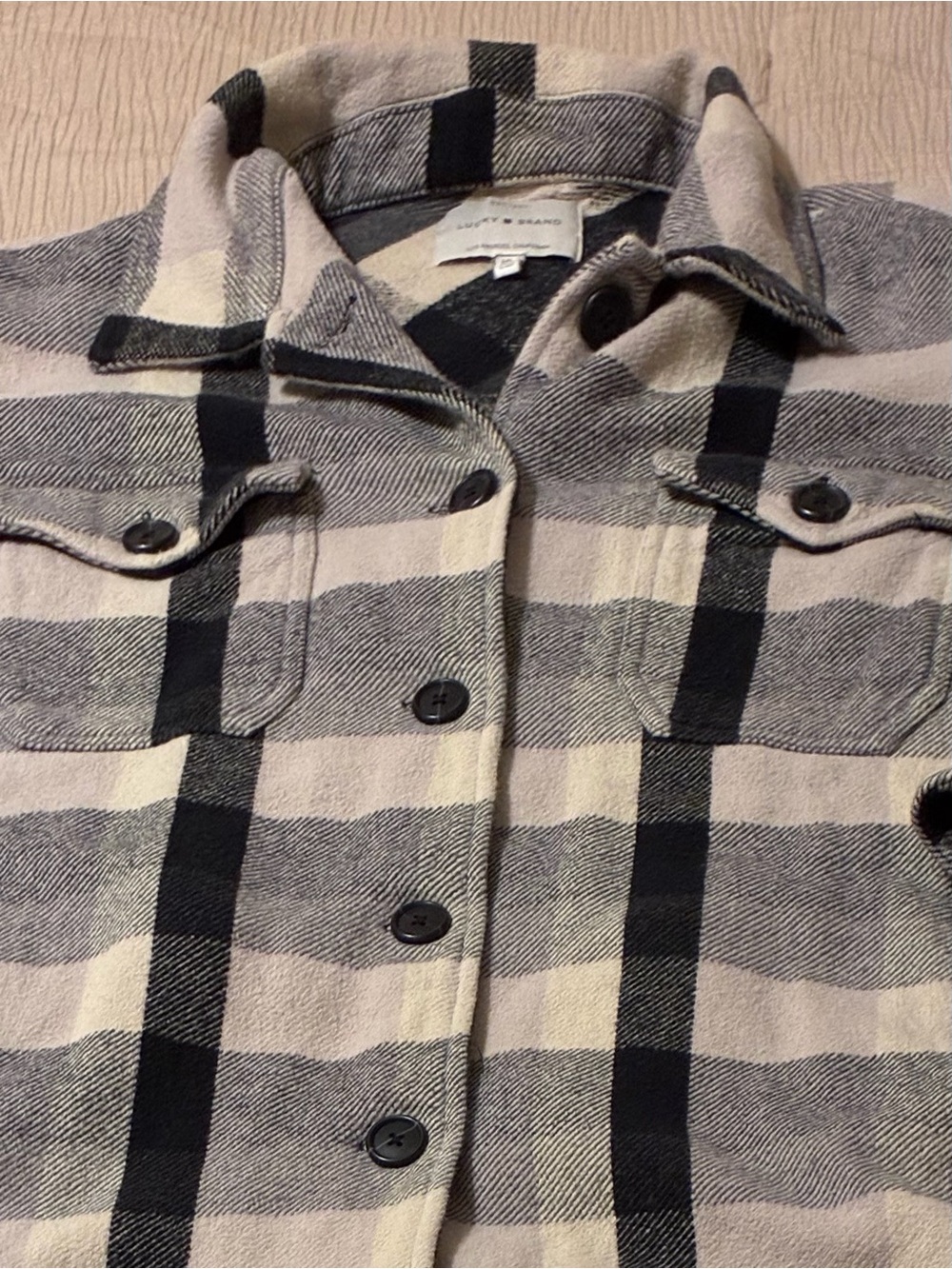 Lucky Brand Black & Cream Plaid Button-Front Shirt/Jacket “THE SHACKET” - Sz Med - Picture 2 of 6
